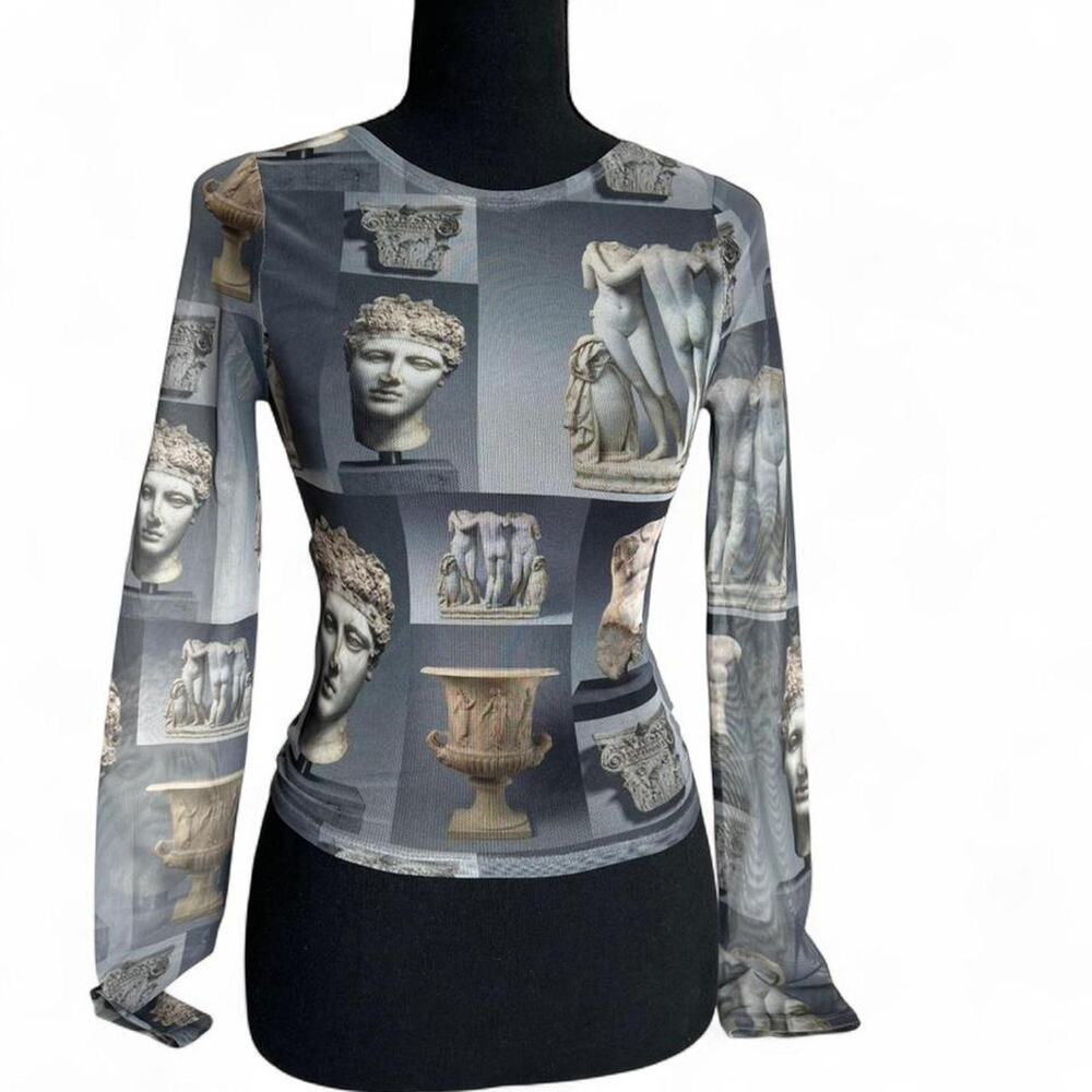The Met x PacSun Mesh Long Sleeve Statue Print Top XS Sheer Y2K Art Aesthetic